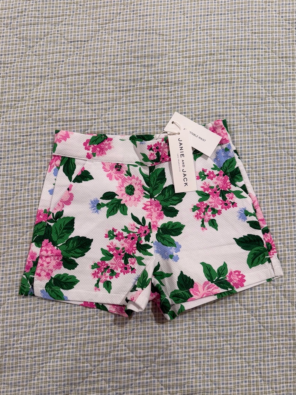 Janie and Jack White Floral High-Waist Girls' Shorts with Pink & Green Print